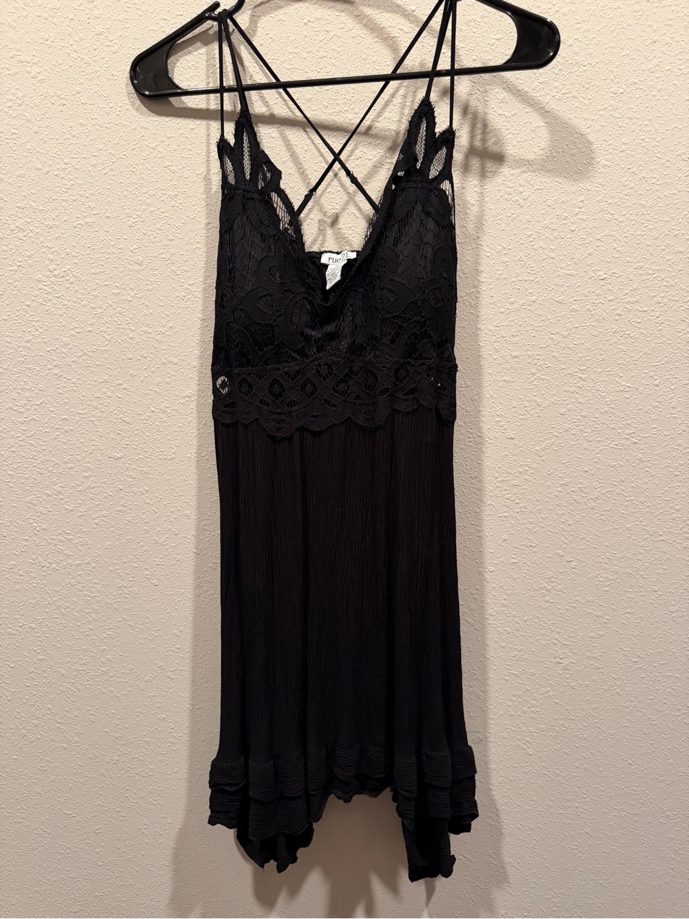 Rue21 Black Lace-Trim Chemise with Crisscross Straps